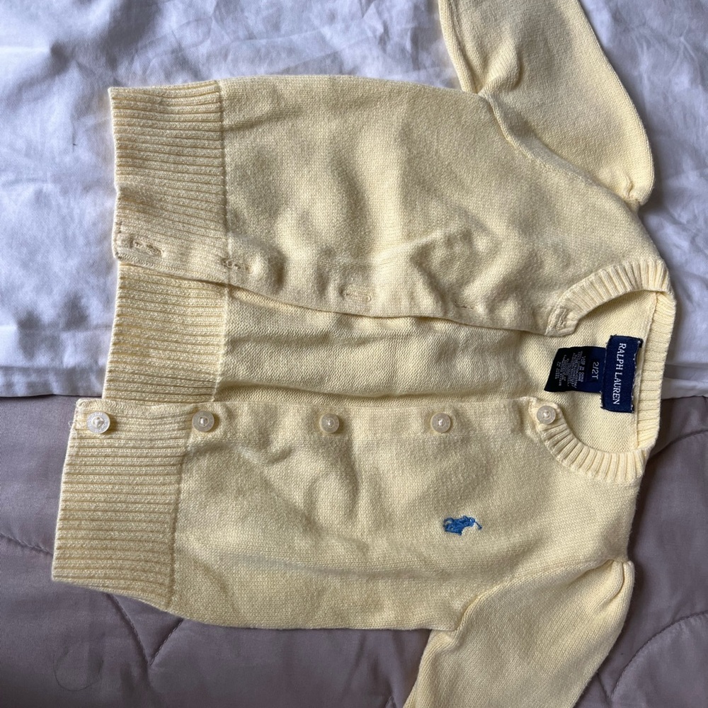 Ralph Lauren Yellow Cardigan with Blue horse Emblem